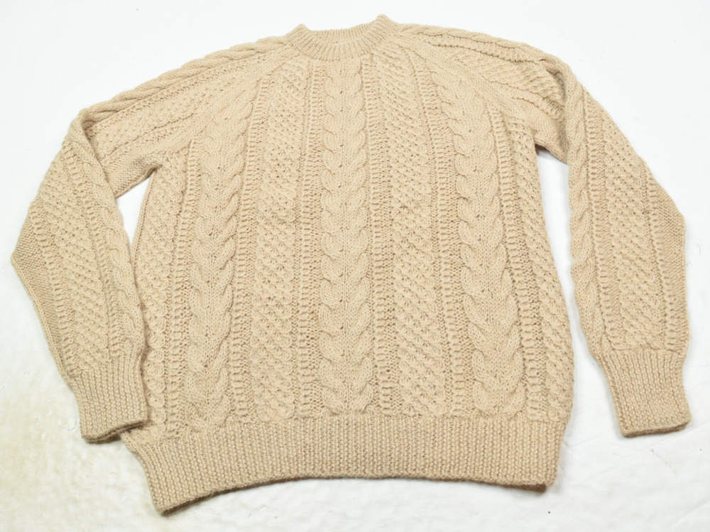 Vintage Richard Oliver Alpaca Cableknit Sweater Mens Large Beige Long Sleeve